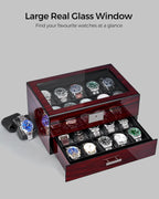 ANWBROAD Watch Box 20 Slot Watch Cases for Men with Large Glass Lid 2-Tier Watch Display Case Lockable Wooden Watch Organizer Elegant Watch Holder for Women UJWB002Y