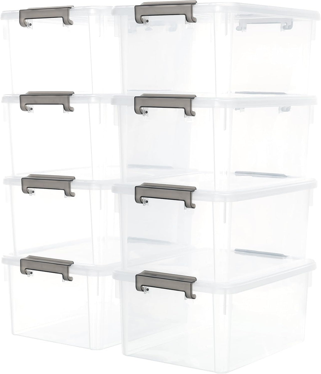 Citylife 17 QT Plastic Storage Bins with Latching Lids Stackable Storage Containers for Organizing Large Clear Storage Box for Garage, Closet, Kitchen, 8 Packs