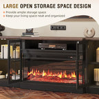 98" Farmhouse TV Stand with 36" Fireplace for TVs up to 100", Media Entertainment Center with Adjustable Shelves and Large Storage Cabinets, for Living Room, Black & Black