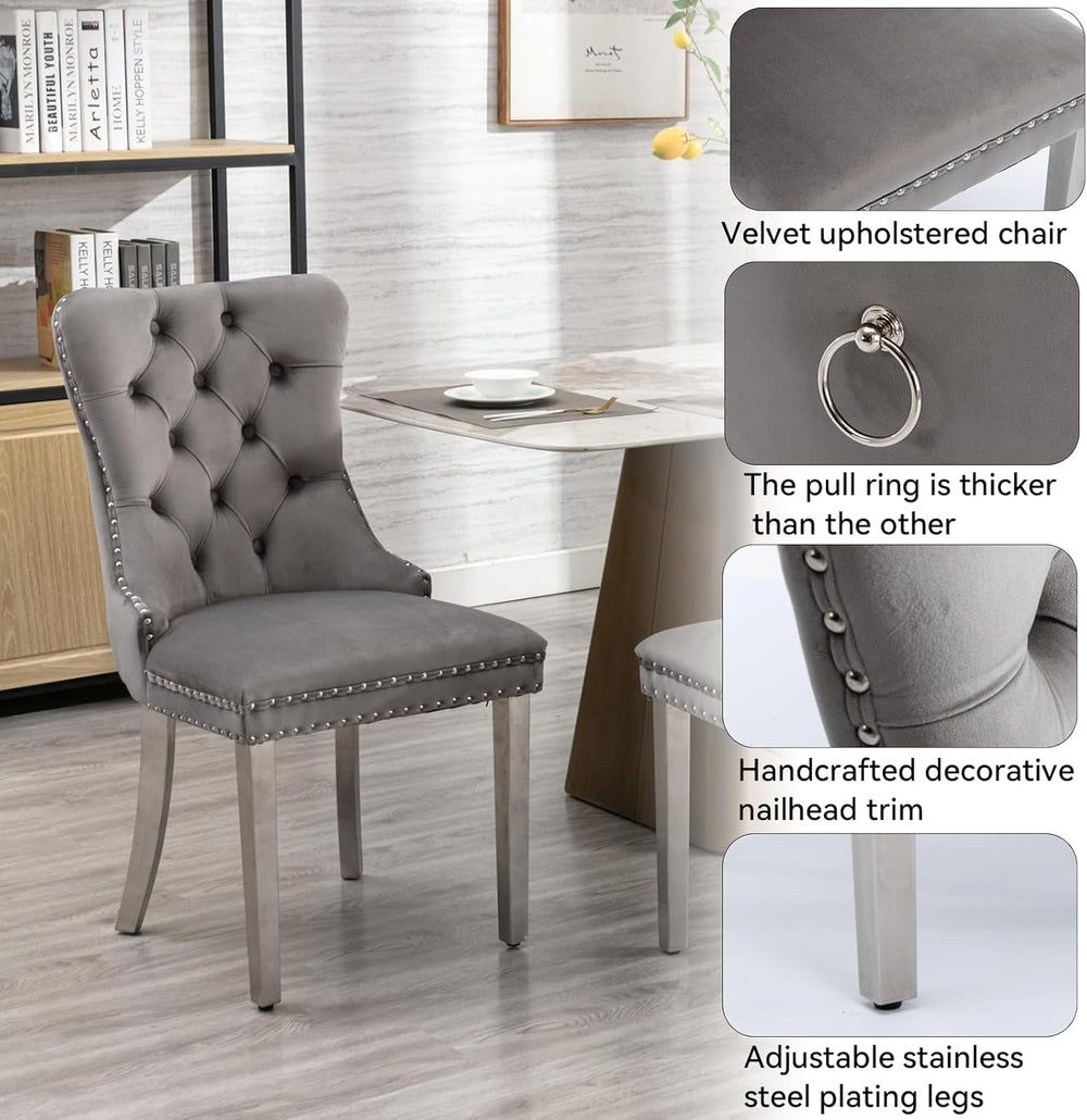 Round Modern Dining Table Set for 4, 47" Circle White Faux Marble Kitche...