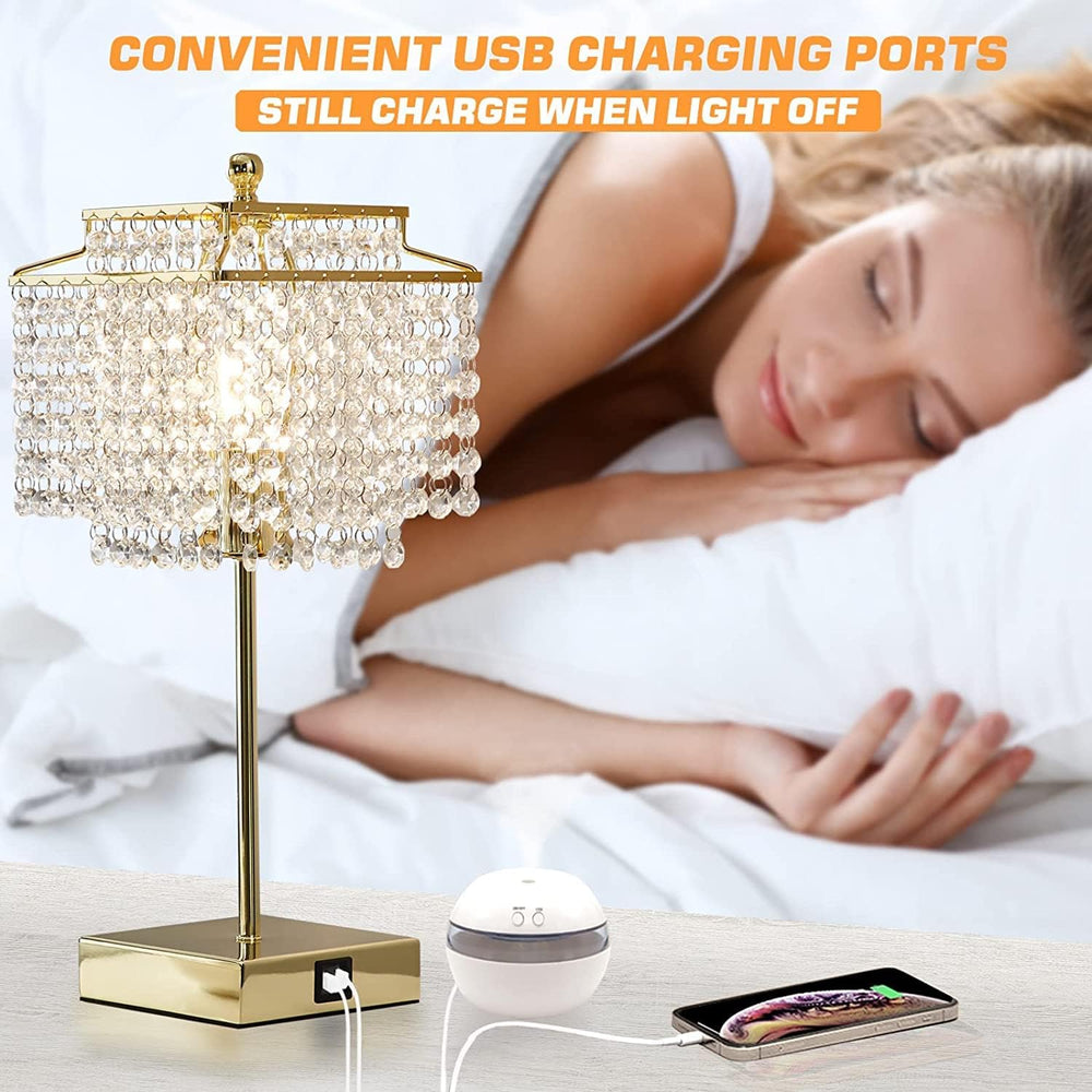 Crystal Touch Table Lamp, Bedside Lamps Gold Bedroom Lamp Nightstand Lamps