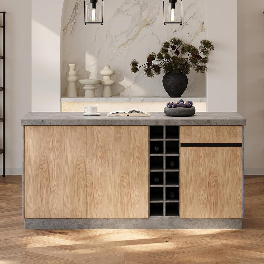 homary 72" Large Gray Kitchen Island with Storage & LED Lights, Wood...