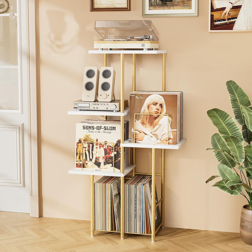 Record Player Stand, Vinyl Record Storage Holder with Display Shelf, Turntabl...