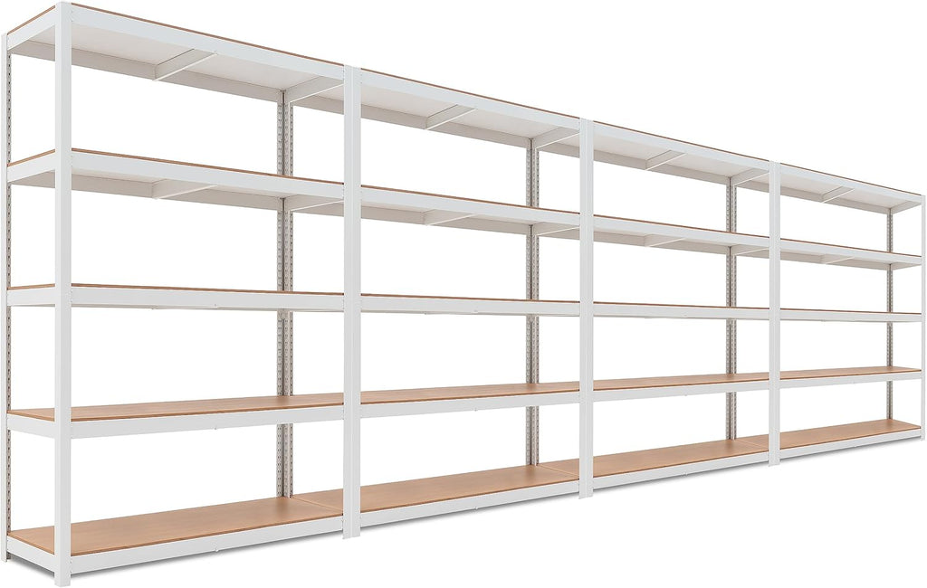 HOMEDANT House Lift-Beam White 48" Wide Boltless Heavy Duty Garage Storage Shelving Adjustable 5-Tier Metal Shelves Laminated Organization Shelf Industrial Utility Rack Pantry Shed Office Store 4Pack