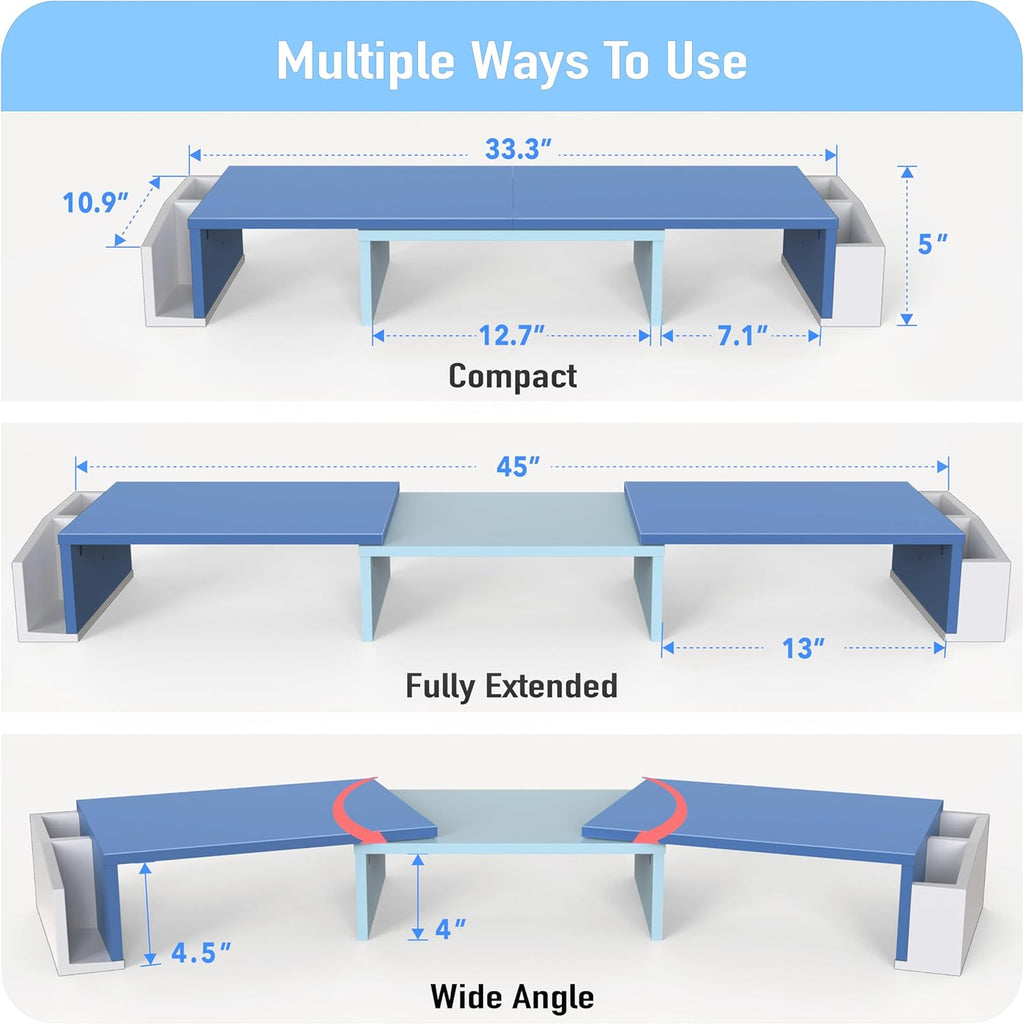 Simple Houseware Desk Dual Monitor Stand Riser with Drawer, Blue