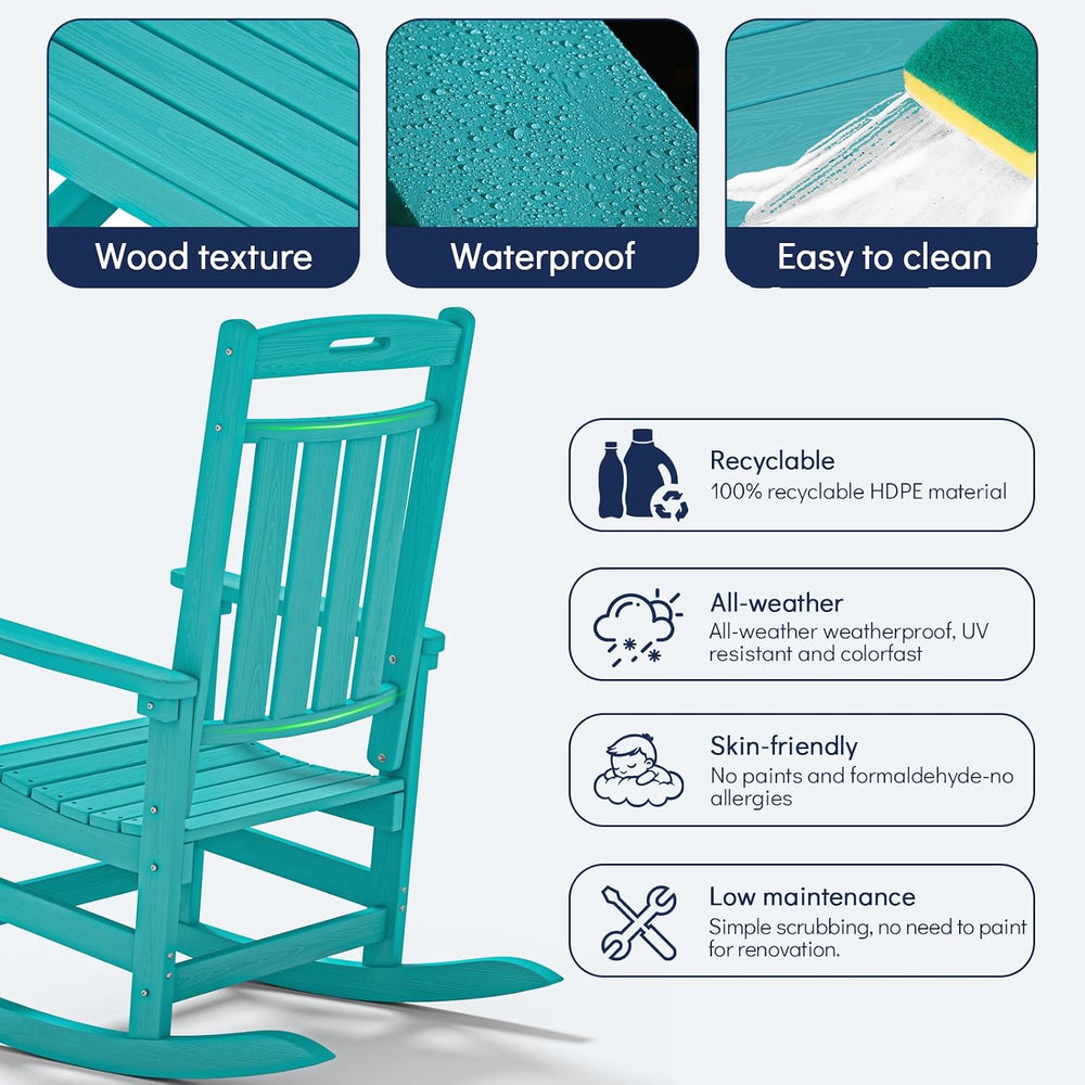 Plawdlik Oversized HDPE Outdoor Rocking Chair Set of 2, All-Weather, Aruba | ...