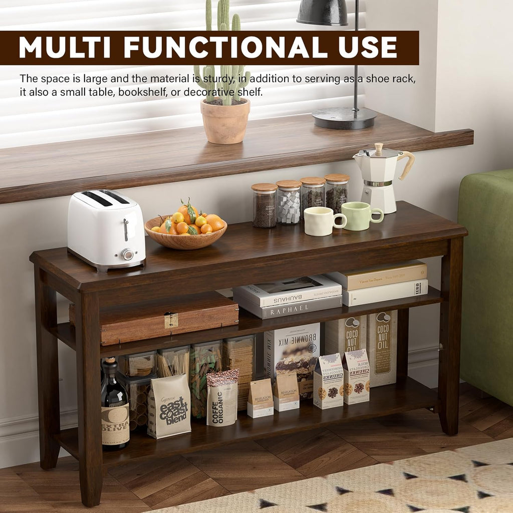 Shoe Bench Storage Rubberwood with Leather Cushion for Entryway Bench Ideal for Hallways Shoe Rack Front Doors Entrances Mudrooms Featuring 3 Height-Adjustable and Removable Shelves