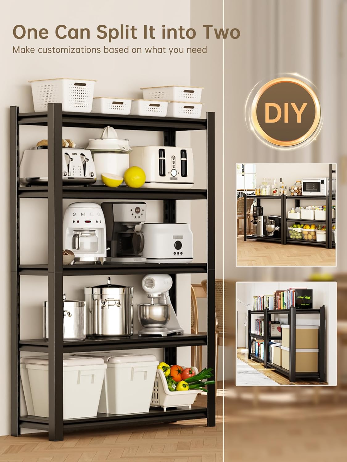JHYKHG 63" H Storage Shelves,5-Tier Heavy Duty Garage Shelving,Adjustable Shelving Unit,Metal Shelf,Boltless Assembly Rack for Warehouse,Shed,2,500 lb Load,16 x 32 x 63 Inches,Black