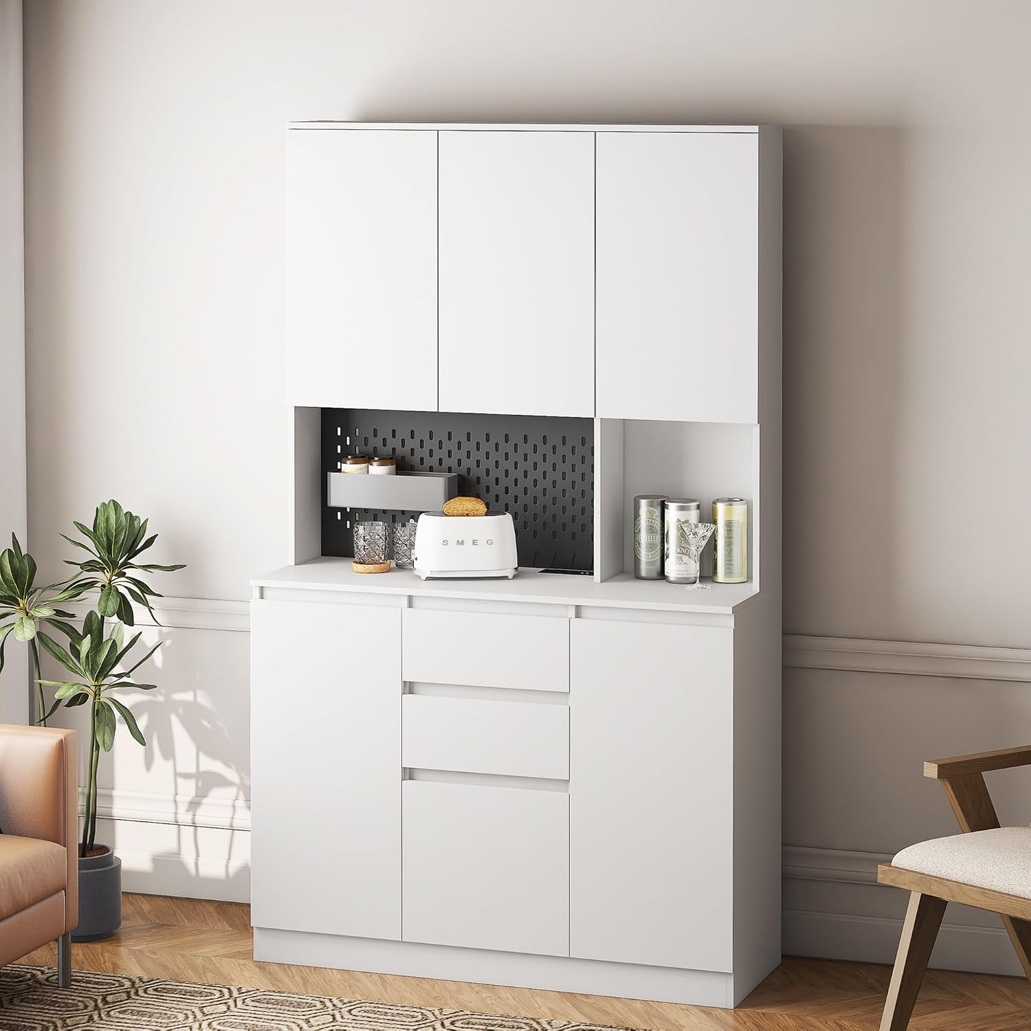 74" Pantry Cabinet,Microwave Cabinet with Storage,Freestanding Buffet Cupboards Sideboard with Drawer for Dining Room, Living Room(White)