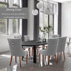 Upholstered Dining Chairs with Arms, Set of 6, Dining Room Chairs with Solid Wood Legs and Tufted Backrest(Linen+Grey)