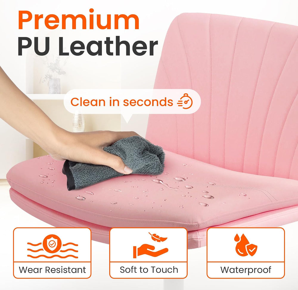 Orange Factory Criss Cross Chair, Wide Leather Vanity Desk Seat, Pink Pu | Cr...