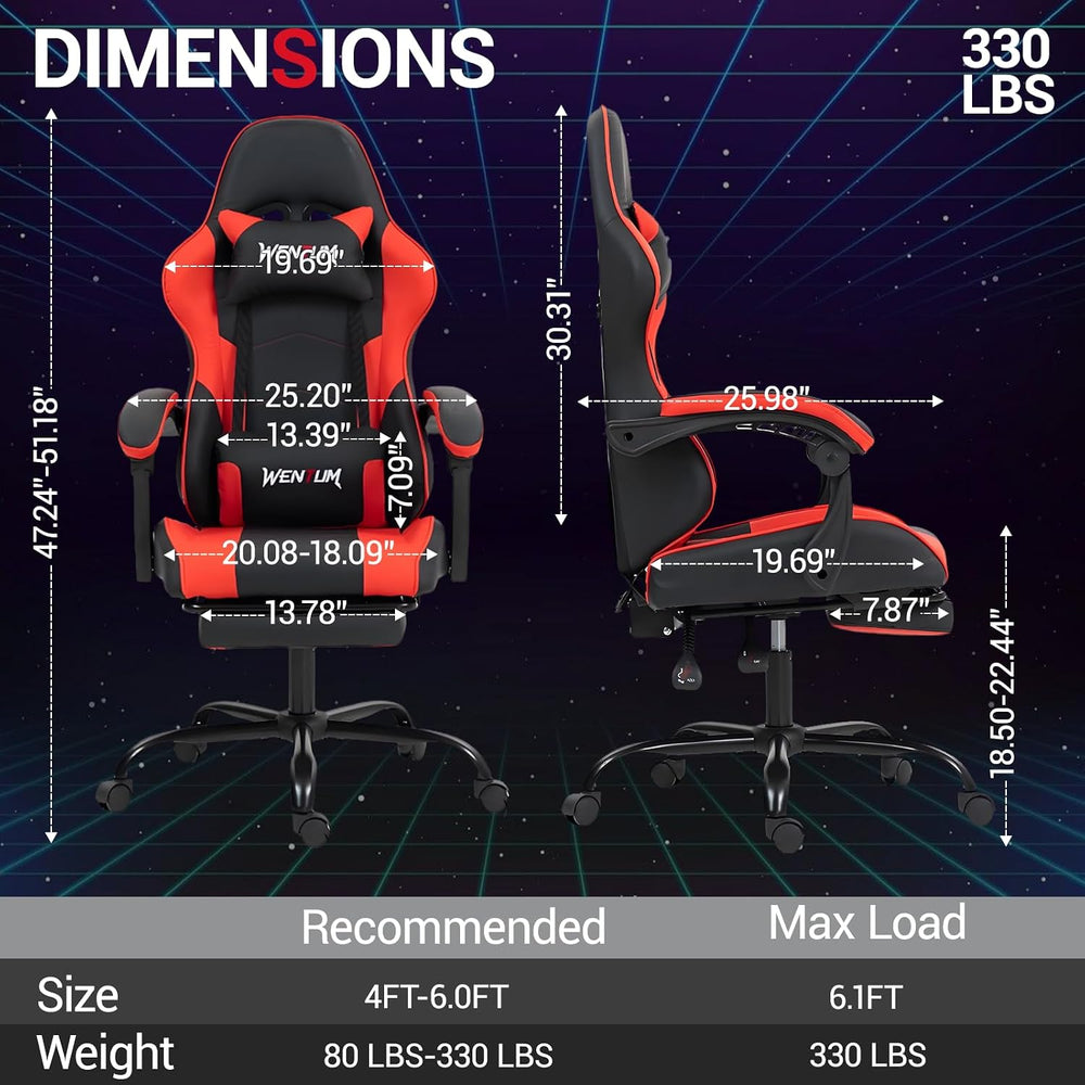 Gaming Chair with Footrest for Adults, PU Leather Massage Racing Video Game C...