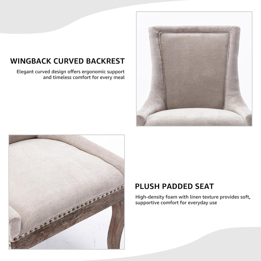 Modern Dining Chairs Set of 2, Fabric Upholstered High Back Chairs with Nailh...