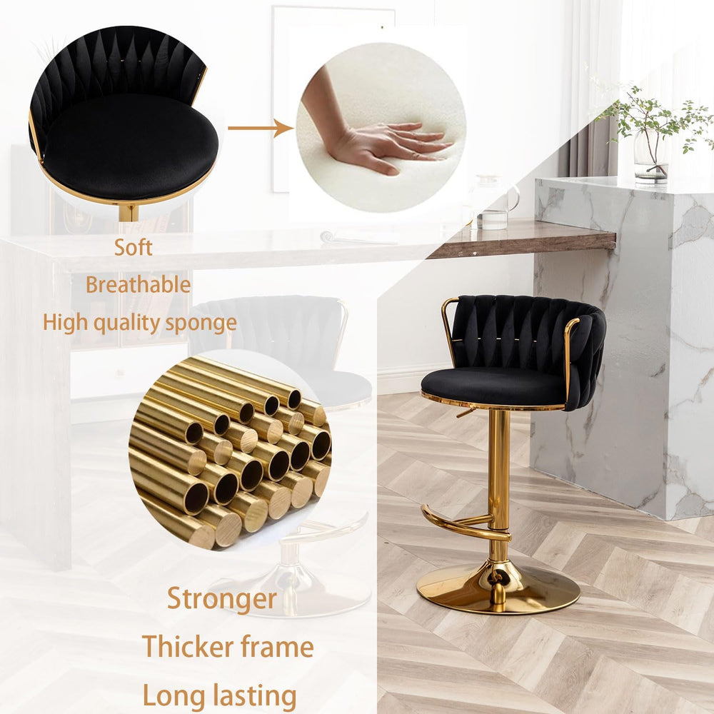 Riknuxi Velvet Bar Stools Set of 3, Counter Height Bar Chairs with Low Back, ...