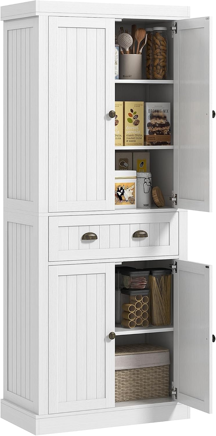 72" Farmhouse Kitchen Pantry Cabinet, Freestanding Tall Storage Cabinet ...