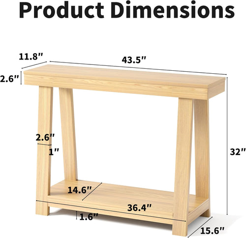 43.5" Narrow Console Table, 500LB 2-Tier Wood Grain Entryway Table, 15-Min Easy Assembly for Hallway, Foyer, Small Apartment & Bedroom, Oak