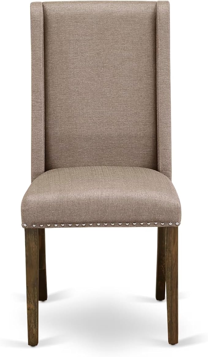 East West Furniture V727FL716-6 6 Piece Dining Table Set Contains a Rectangle Dining Room Table with V-Legs and 4 Dark Khaki Linen Fabric Parson Chairs with a Bench, 40x72 Inch, Multi-Color