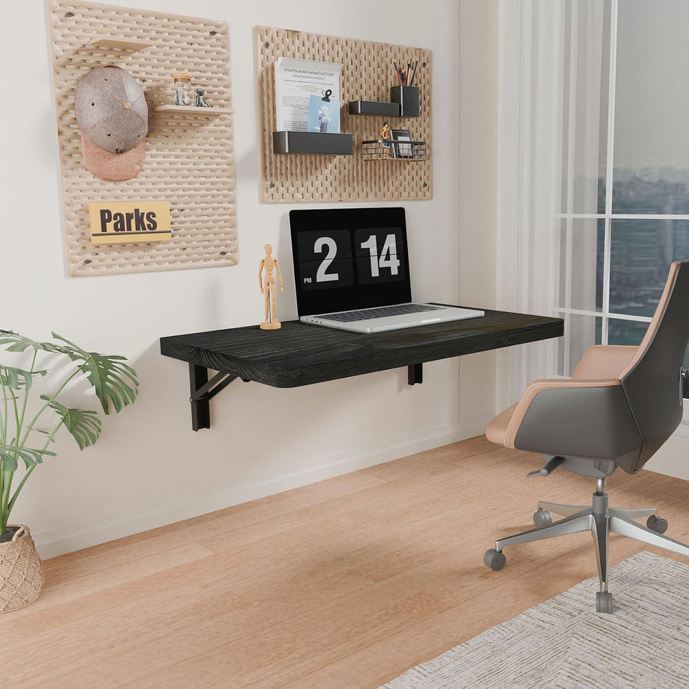IAE Wall Mounted Folding Table with Pine Wood,24" x 14"Floating Wal...