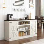 66" Farmhouse TV Stand with Power Outlets for 75 Inch TVs, 33" Tall Entertainment Center with Storage Cabinets w/Adjustable Shelves, Rustic Large TV Media Console, Rustic White