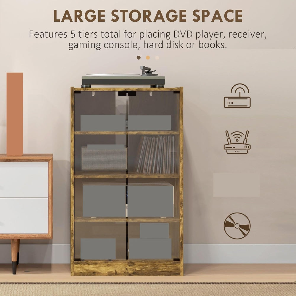 Retro Media Cabinet with 4-Tier Stereo, Modern Audio Video Media Stand with A...