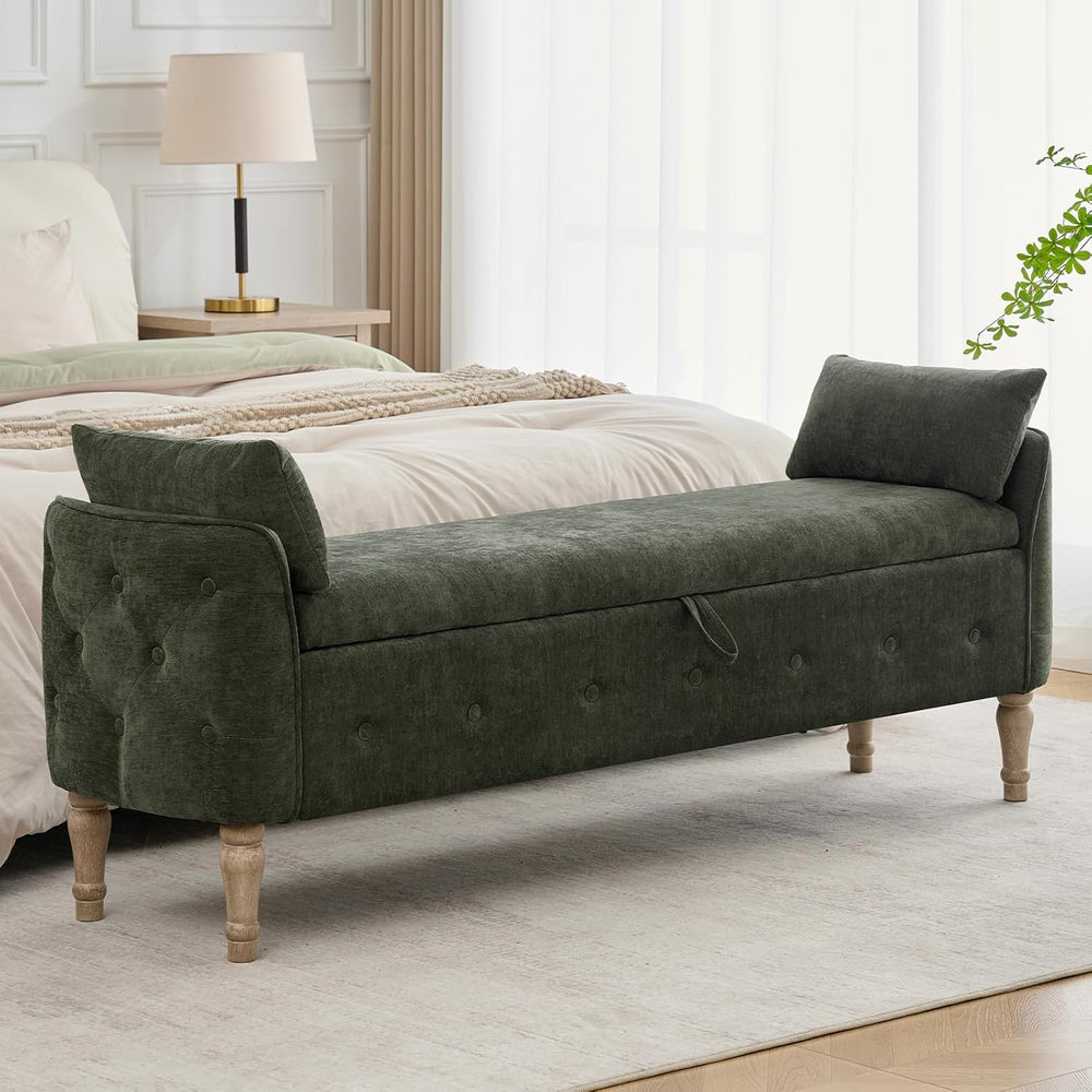 67"End of Bed Storage Bench King Size,Upholstered Bedroom Bench,Green | ...