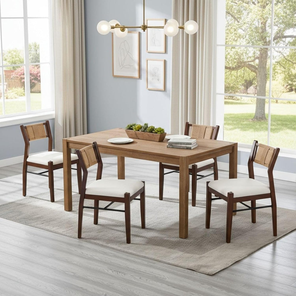 BESTANO Modern Armless Dining Chairs with Rope Woven Back Set of 4, White Che...