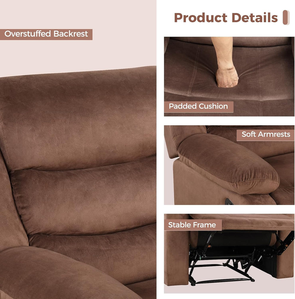 ANJ Manual Recliner Chair for Adults, Velvet Reclining Chair with Padded Arms...