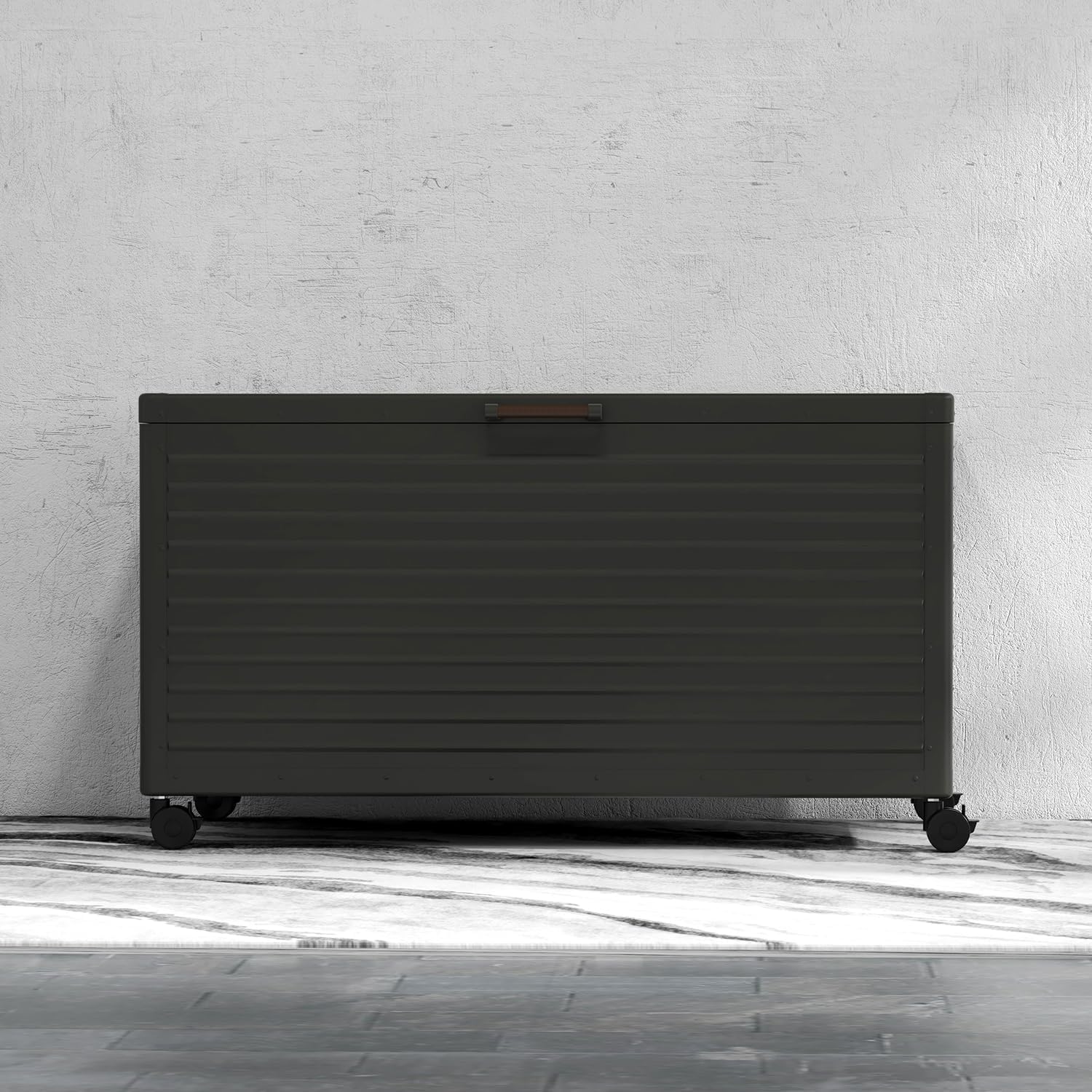 MIRADOR 134 Gallon Outdoor Storage Box Waterproof, Metal Deck Box with wheels for Patio Furniture, Garden Tools, Outdoor Cushion, Charcoal