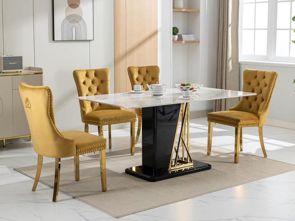 Velvet Dining Chairs Set of 4, Tufted Upholstered High Wingback Chairs with N...