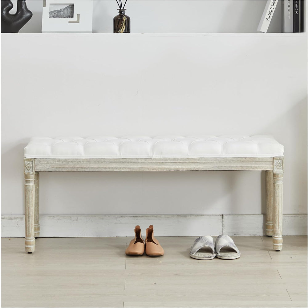 44‘’ Entryway Bench, Upholstered Button End of Bed Bench, Vintage Bench with ...