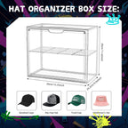 Clear Hat Box Storage, Baseball Cap Organizer for Baseball Caps, Hat Acrylic Display Case with Removable Compartment, Plastic Stackable Hats Holder Organizer Box with Magnetic Lid, 1 Pack