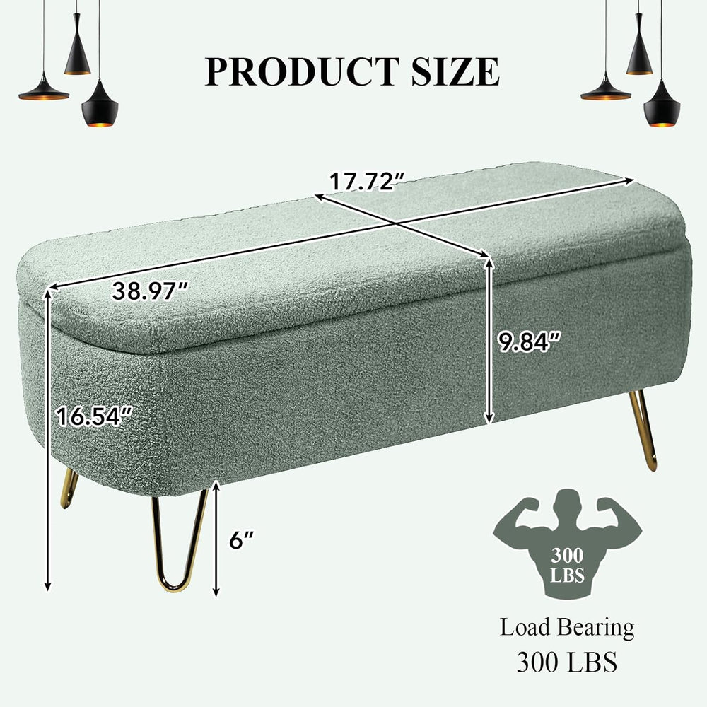 Modern Storage Ottoman Bench, Teddy Upholstered Entryway Bench with Gold Legs...