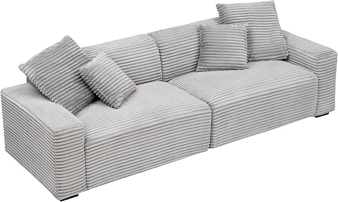 Ball & Cast 104" Modular Sectional Sofa,Comfy Loveseat Couch with 4 Pillows,Corduroy Fabric Upholstered Couches W/Deep Seat and Armrest,4 Seater Sectional Sofa for Living Room,Apartment,Gray