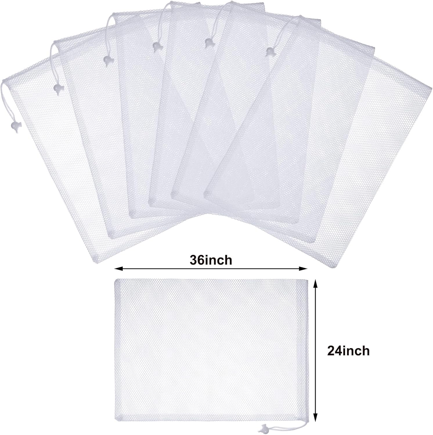 TecUnite 10 Pcs Mesh Bags Drawstring Laundry Bags Large Nylon Mesh Gift Dishwasher Bag with Sliding Drawstring for Kitchen Jewelry Gifts Wedding Favor Home(24 x 36 Inch,White)