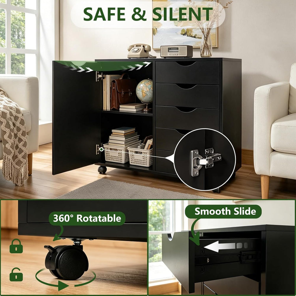 5 Drawer Wood Storage cabinets, Chest of Drawers for Home Office, Printer Sta...
