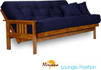 Stanford Futon Set - Full Size Futon Frame with Mattress Included (8 Inch Thick Mattress, Twill Navy Blue Color), Heavy Duty Wood, Popular Sofa Bed Choice