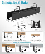 Oxford Cloth Under Desk Cable Management Tray,No-Drill 48" Desk Cable Management Organizer with Clip/Screw Installation,Holds Up to 70 lbs,Fabric Cable Management for Home,Office & Gaming Computer