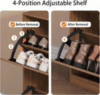 Walnut Hidden Shoe Storage Cabinet for Entryway with 4 Flip Drawers | Slim & Narrow Design Saves Space, Adjustable Shelves Fit Various Shoes, Ventilation Reduces Odors, Anti-Tip Safety