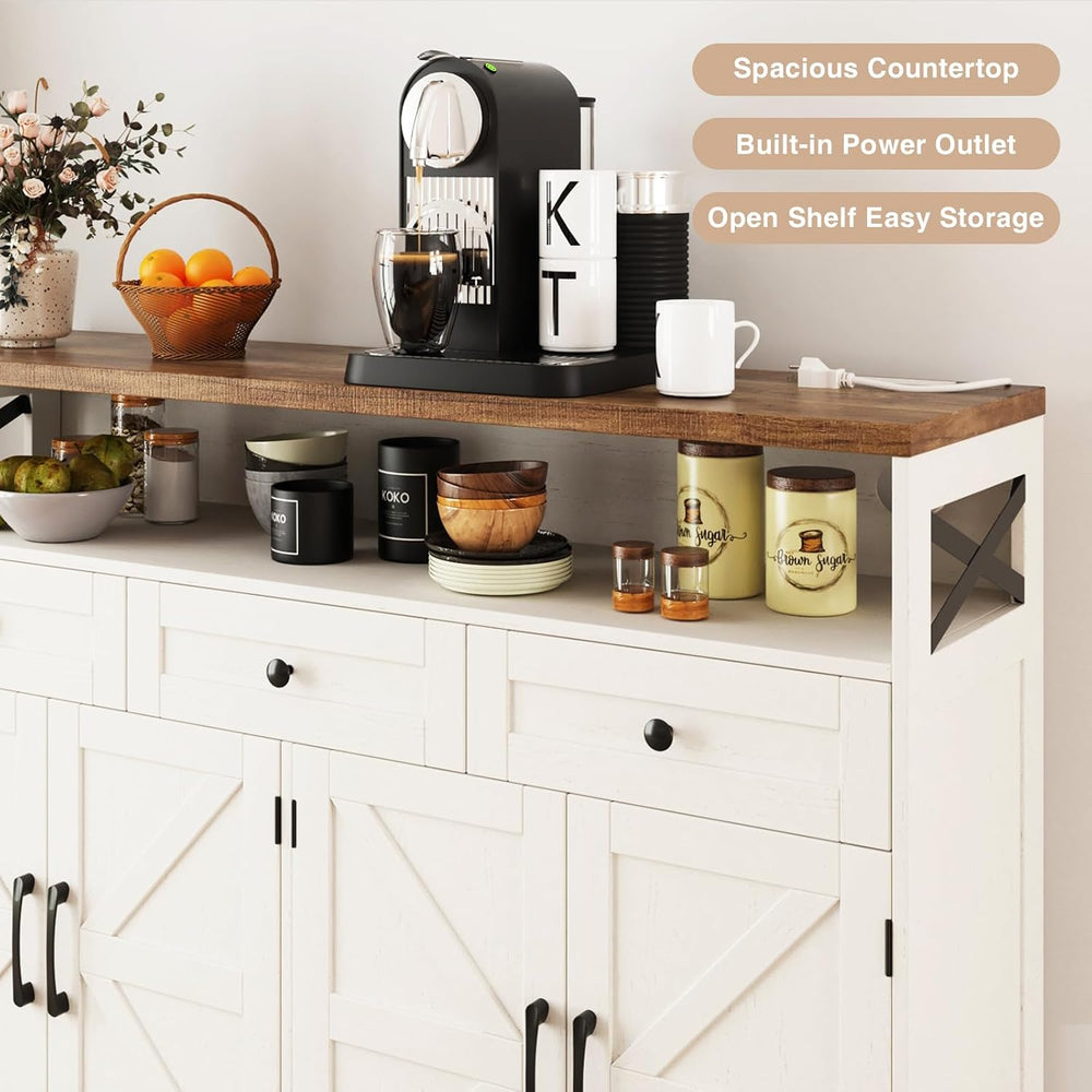 51" Farmhouse Buffet Sideboard Cabinet with Storage, White Kitchen Stora...