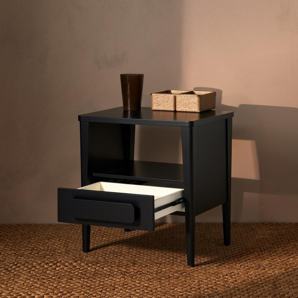 Modern Nightstand, Sustainable Hevea Premium Solid Wood Frame - Bedside Table...