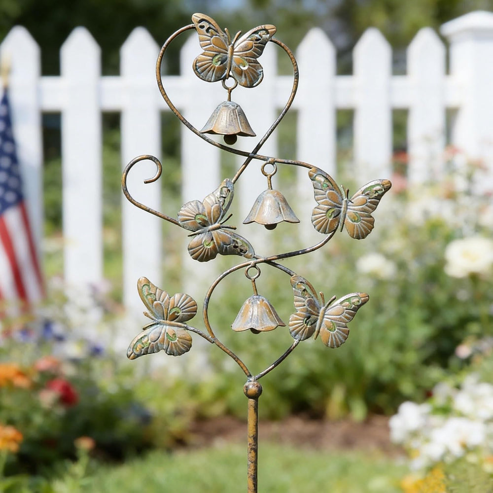 Butterflies Metal Garden Decor,Outdoor Decorative Garden Stakes with Bells