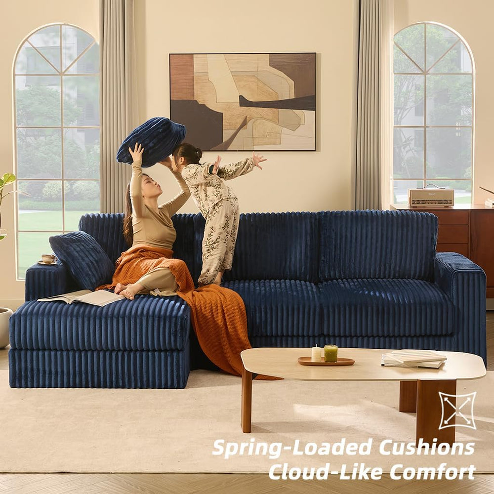 GOSUHI 113" L-Shaped Cloud Couch, Modular Sectional, Deep Seats, Navy | ...