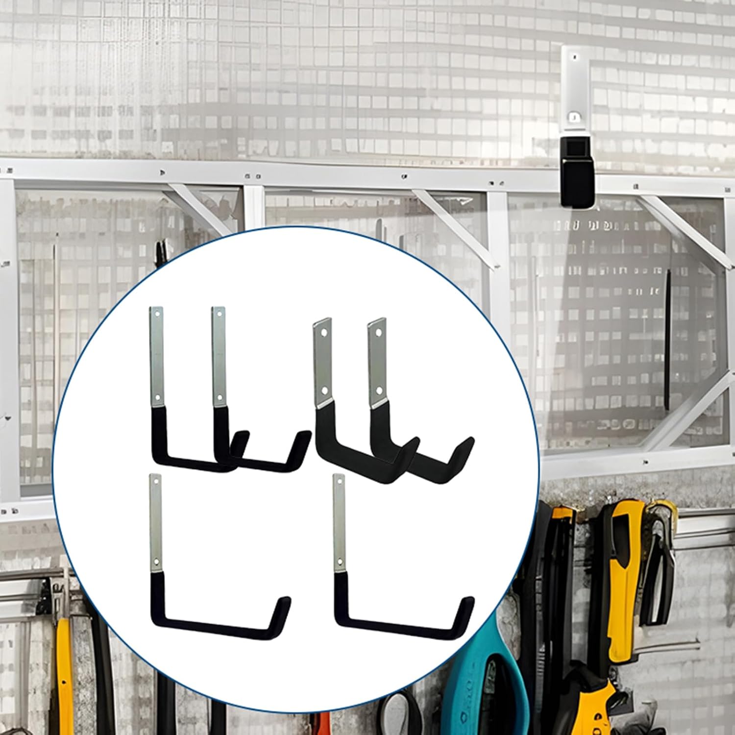 Garage Hangers,6-Piece Space-Saving Organizer Rack - Wall Mounted Shed Hooks Garage Hangers - for Bike Ladder Garden Tools Pipe Tire Cable Workshop Attic Basement