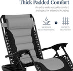 Best Choice Products Oversized Padded Zero Gravity Chair, Folding Outdoor Patio Recliner, XL Anti Gravity Lounger for Backyard w/Headrest, Cup Holder, Side Tray, Polyester Mesh - Gray