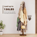 Taitiy Solid Wood Coat Rack Freestanding Coat Tree with 10 Hooks for Bedroom, Livingroom, Entryway, Sturdy Coat Hanger Stand for Hats, Coats, Scarves, Handbags, Purses