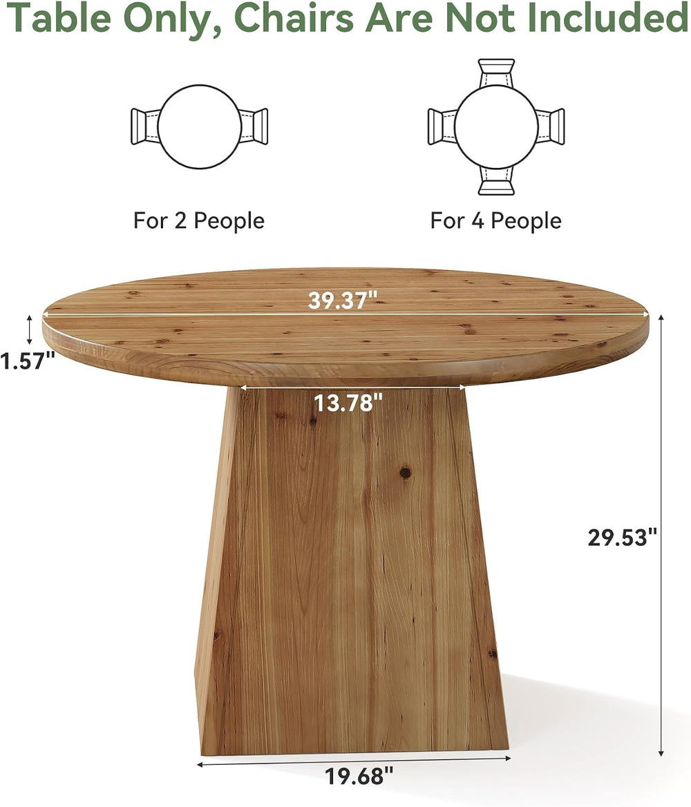 Solid Wood Round Dining Table for 4, Small Circle Kitchen Table with Thickene...