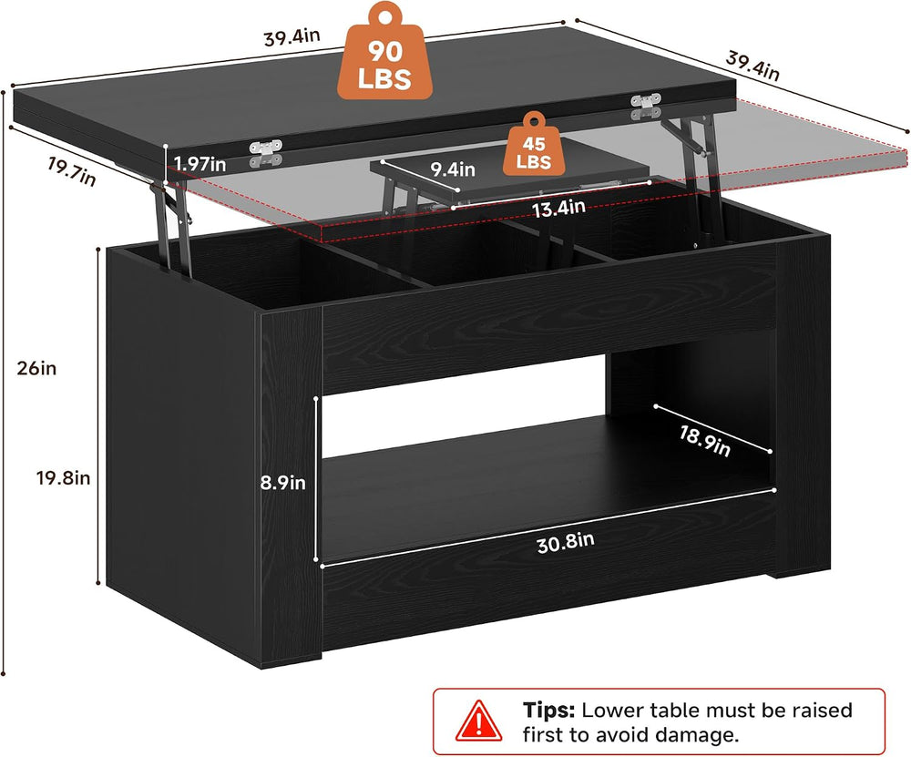UNIQUITE 40" Lift Top Coffee Table, 4 in 1 Multi-Function Lift Coffee Ta...