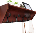 WEBI Wall Shelf with Hooks Underneath,24” Long Wall Mounted Coat Rack with Shelf,Entryway Coat Rack with 4 Triple Hooks for Hanging Coats,Jacket,Hallway,Bedroom,Mudroom,Cherry