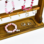 4 Layers of Wooden Display Eacks With Hooks for Necklaces. Rings, Earrings, Bracelets, And Other Jewelry Storage Display Rack (Walnut Wood Color)