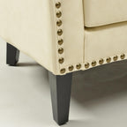 50" Faux Leather Small Barrel Love Seats Set of 2, Diamond Tufted Back Compact Loveseats Sofas with Nailhead Trim, Modern 2-Seater Couches with Solid Wood Legs for Small Spaces, Apartments, Cream